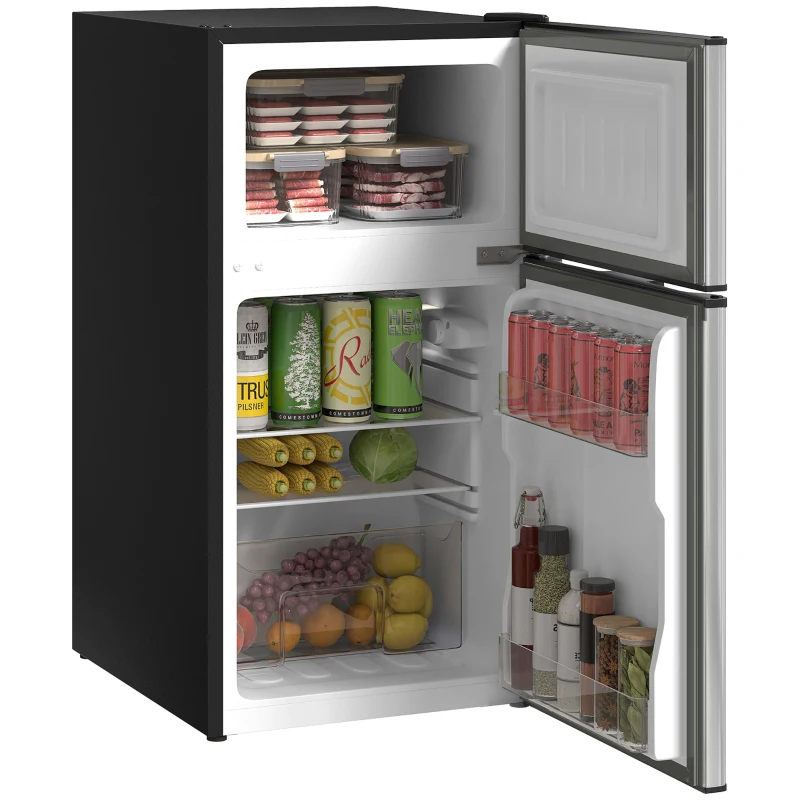 HOMCOM 88L Under Counter Fridge Freezer, Small Refrigerator with 5-Setting, 3 Star Freezer Rating, Black and Silver Tone