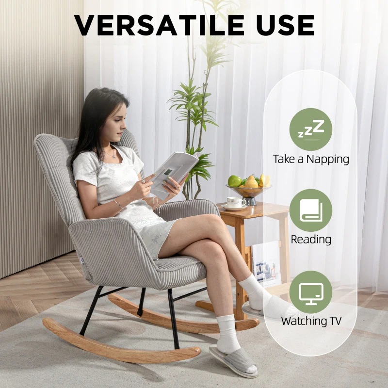 HOMCOM Fotel bujany z welurowym wykończeniem, podłokietniki, do salonu