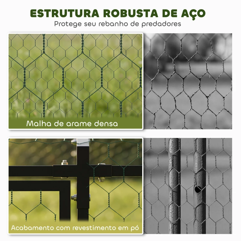 PawHut Galinheiro para Exterior Grande 3x1x1 m Galinheiro Metálico com Cobertura em Tecido Oxford Anti-UV e Impermeável Preto