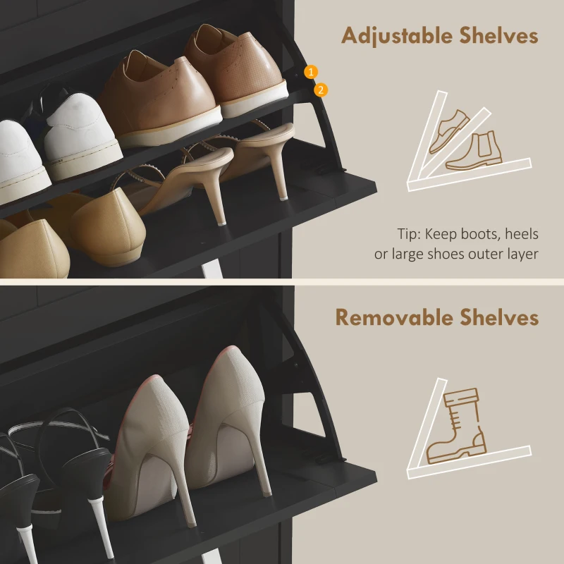 HOMCOM Three-Drawer Minimalistic Shoe Cabinet - Black