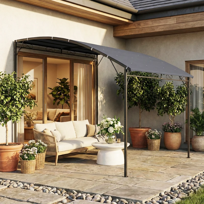 Outsunny Pérgola de Pared 2,8x3,8 m con Techo Inclinado Orificios de Drenaje y Estructura Metálica Gris