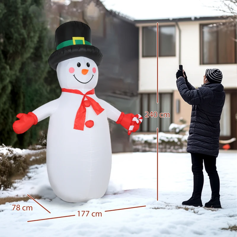Outsunny Om de zăpadă gonflabil de Crăciun, 240 cm, decorațiune gonflabilă de Crăciun cu lumini LED, 177x78x240cm, multicolor
