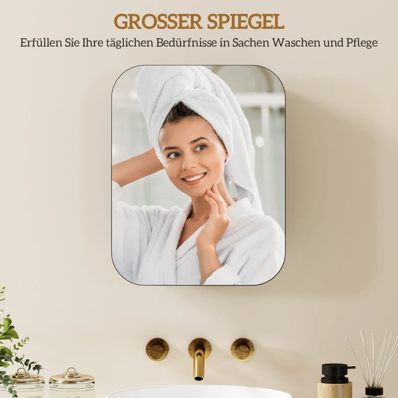 HOMCOM Spiegelschrank Bad, Badezimmerschrank mit Spiegel, Verstellbarem Regal, 40,2 x 10,2 x 50,9 cm, Schwarz