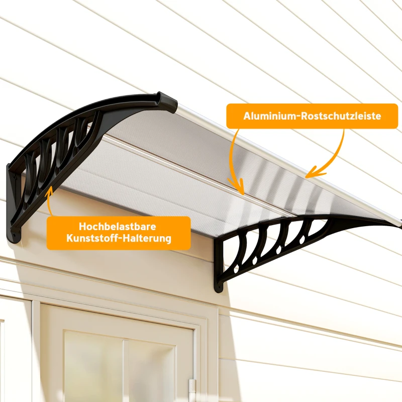 Outsunny Daszek nad drzwi lub okno, odporny na warunki atmosferyczne, przezroczysty, aluminiowe wsporniki/poliwęglan, 103 x 96,5 x 27 cm, czarny