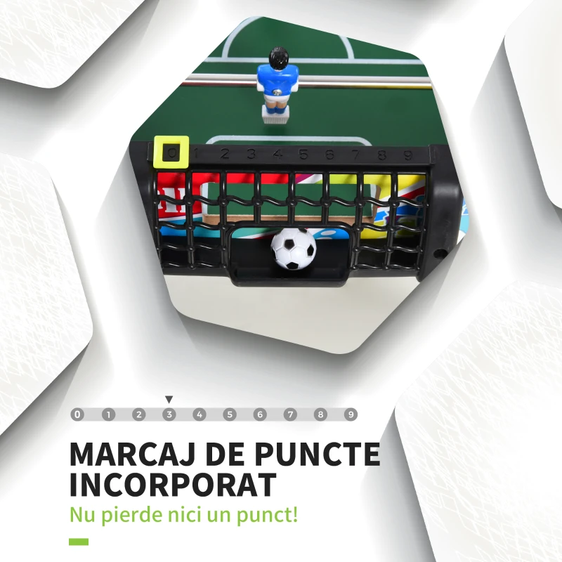 HOMCOM Masa de Fotbal cu 2 Tabele de Scor, din Lemn, Oțel Inoxidabil și Plastic, 86,5x43,5x63 cm, Multicolor