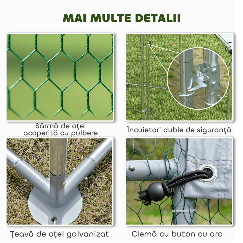 PawHut Coteț pentru Găini de Exterior, 2x2x2m 4 m² Țarc pentru Găini din Oțel Galvanizat cu Acoperiș Impermeabil Anti-UV și Încuietoare, Adăpost pentru 4-6 Găini, Animale Mici, Iepuri și Rațe
