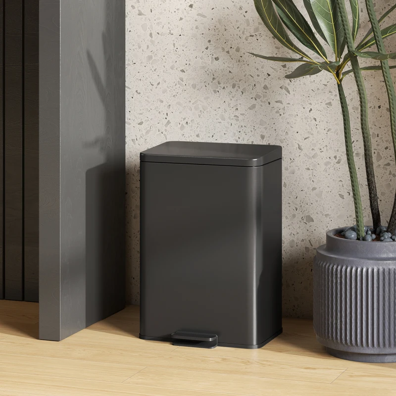 HOMCOM 20L Kitchen Bin with Soft-Close Lid and Stay-Open Function, Stainless Steel Pedal Bin with Removable Inner Bucket for Kitchen, Office, Home, Matte Black