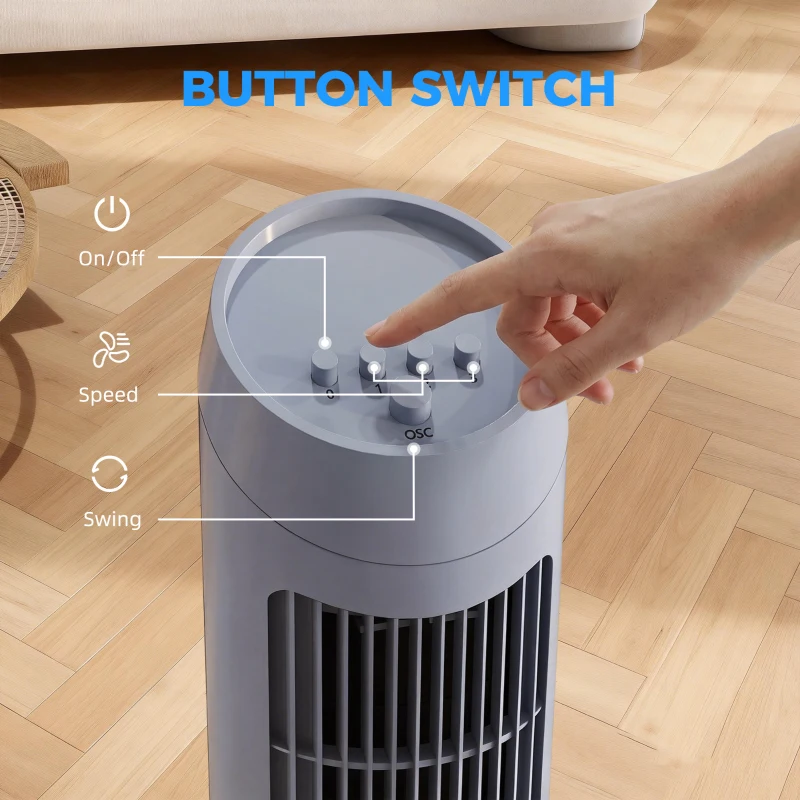 HOMCOM Tower Fan for Bedroom Cooling, 75cm Electric 70° Oscillating with 3 Speed Settings, Standing Floor Fan, Grey