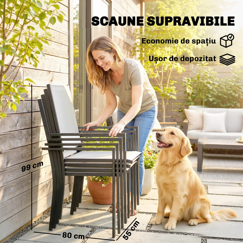 Outsunny Set de Prânz Grădină cu Orificiu pentru Umbrelă, Masă, Scaune pentru 4, Gri Deschis