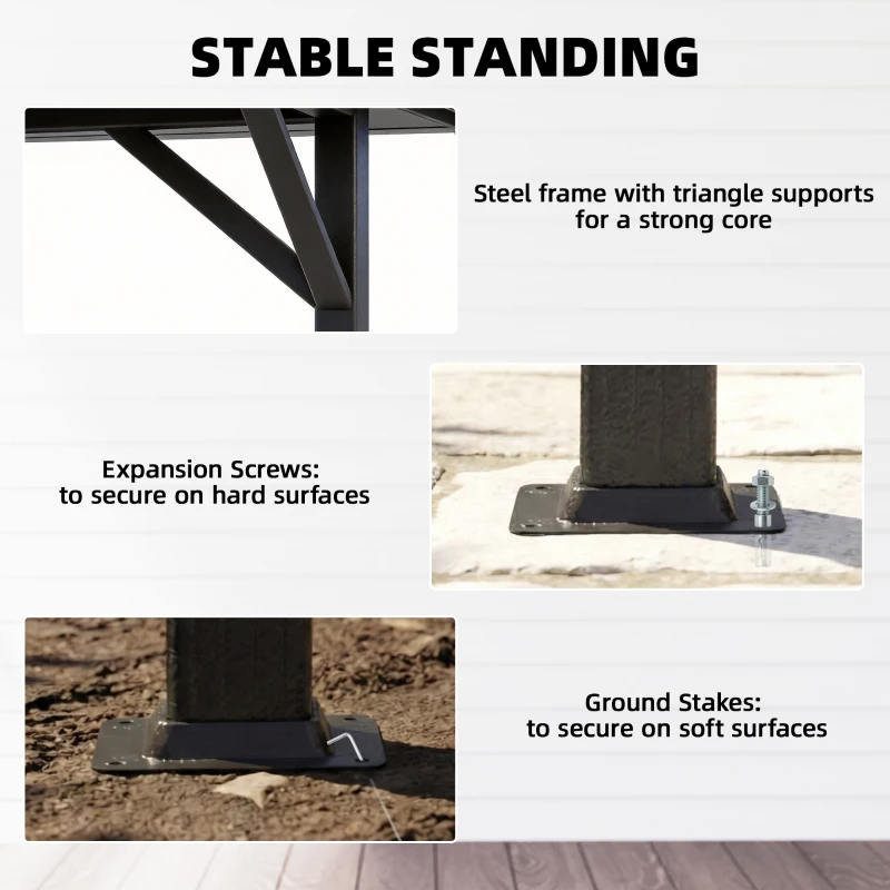 Outsunny Pawilon 3,8x3m Wodoodporny Stabilny Zimowy Pawilon Ogrodowy z Podwójnym Dachem, Zasłony, Siatka na Komary, Haki, Ciemnoszary