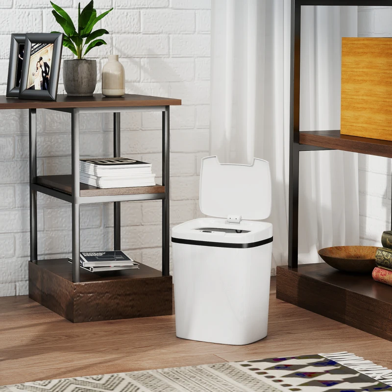 HOMCOM 15L Sensor Bin, Automatic Touchless Kitchen Bin, Easy Clean, Battery Operated for Home Office, Bedroom, Bathroom, White