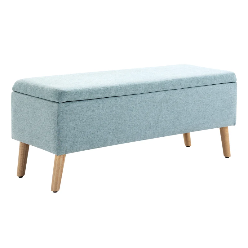 HOMCOM bancă cu spațiu de depozitare, banchetă tapitată cu aspect de in, ladă-bancă cu picioare din lemn, bancă-ladă pentru living dormitor hol 110 x 39 x 45 cm, verde deschis