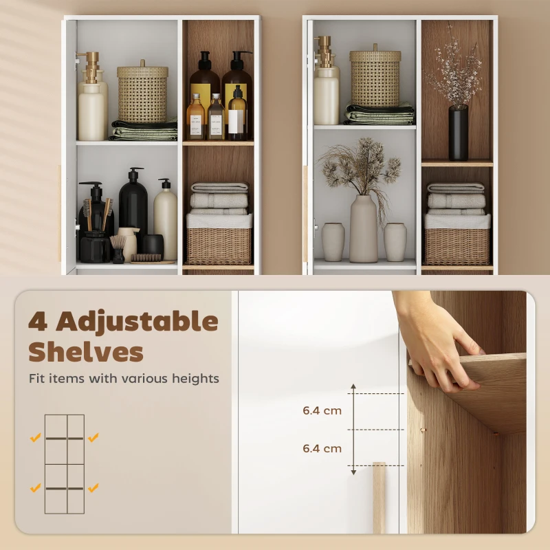 HOMCOM 176 cm wysoki regał, 4 otwarte półki, 2 szafki, wolnostojący regał na książki, MDF, Biały