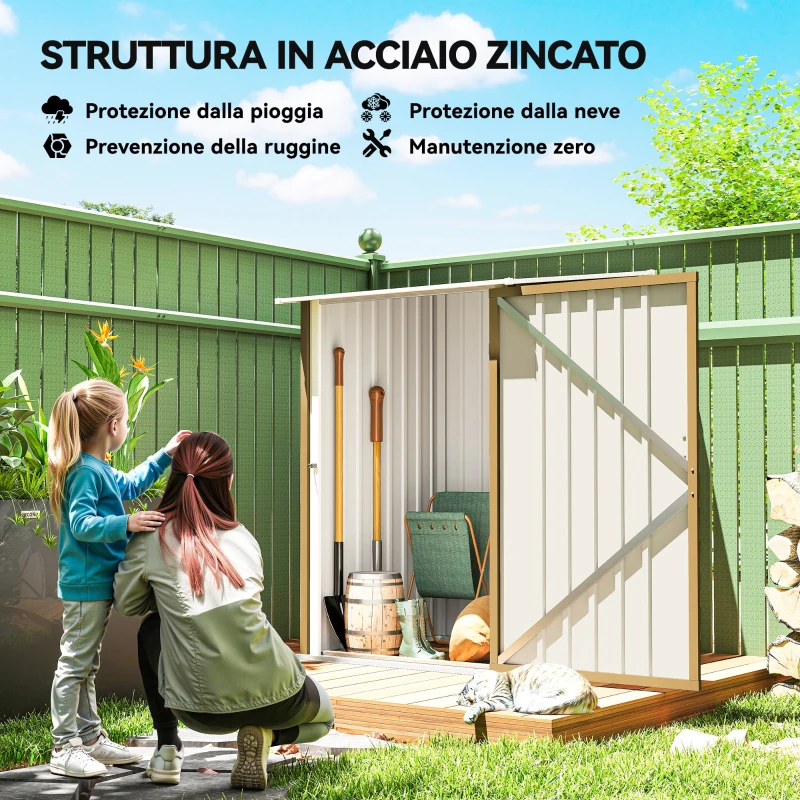 Outsunny Casetta da Giardino Porta Attrezzi in Acciaio Galvanizzato con Porta a Battente, 100x104x160 cm, Giallo