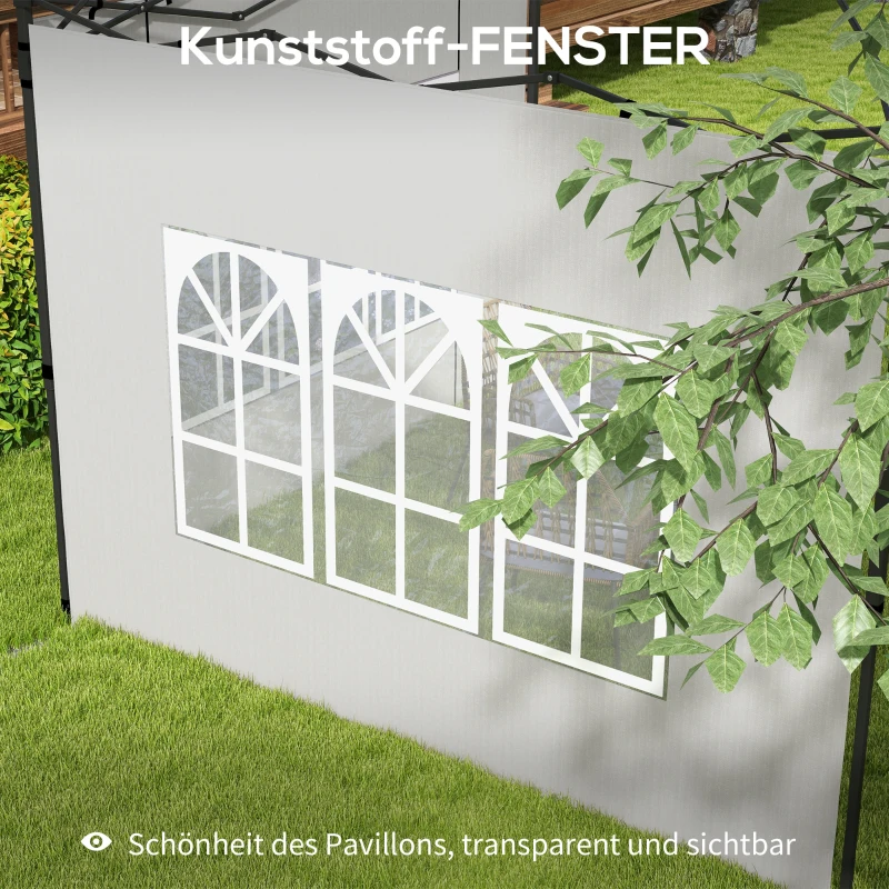 Outsunny 2er Set Seitenwände für Pavillon 3x3 3x6 Wasserdicht Seitenteile mit Fenster Weiß