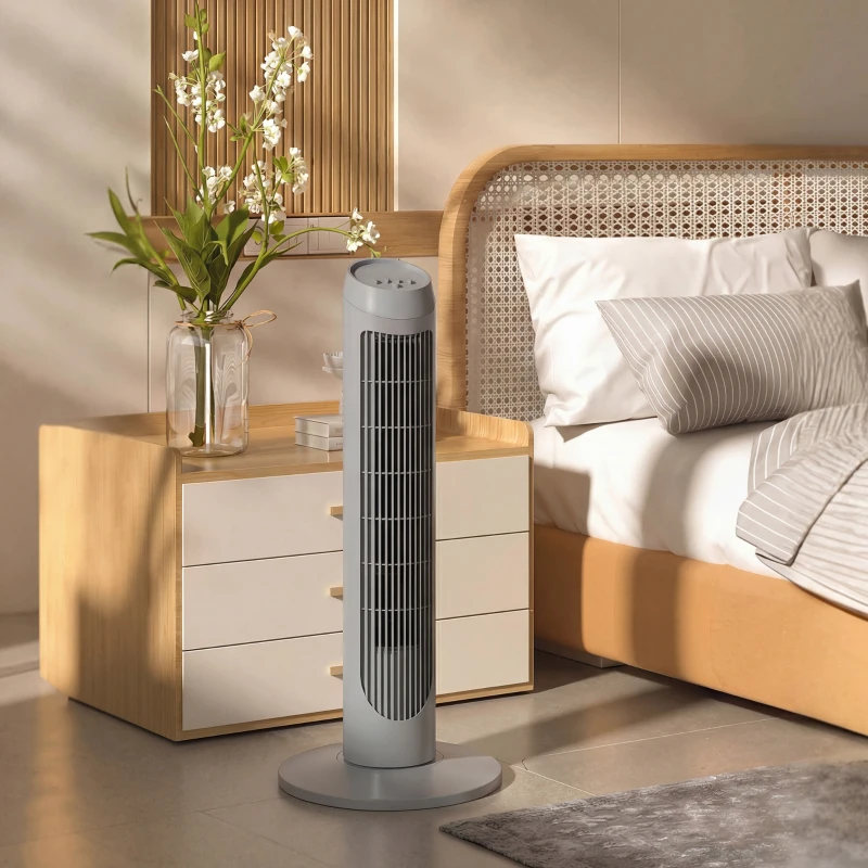 HOMCOM Tower Fan for Bedroom Cooling, 75cm Electric 70° Oscillating with 3 Speed Settings, Standing Floor Fan, Grey