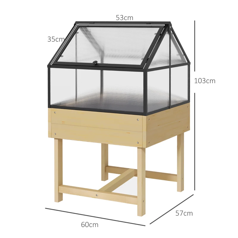 Outsunny Mini Estufa sobre Pés dim.  60L x 57l x 103H cm duplo teto abrível Painéis de Policarbonato, aço, Madeira de pinho tratada