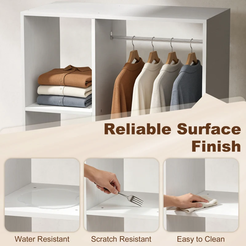 HOMCOM Kleiderschrank auf Rollen, mobile Garderobe, Garderobenschrank, Rollbarer Kleiderständer, 80 x 40 x 128 cm, Weiß