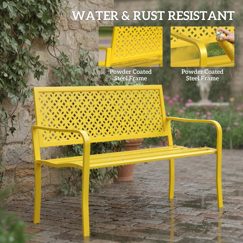 Outsunny Ławka ogrodowa 2-osobowa metalowa odporna na warunki atmosferyczne z oparciem odpornym na rdzę, geometryczna do 240 kg