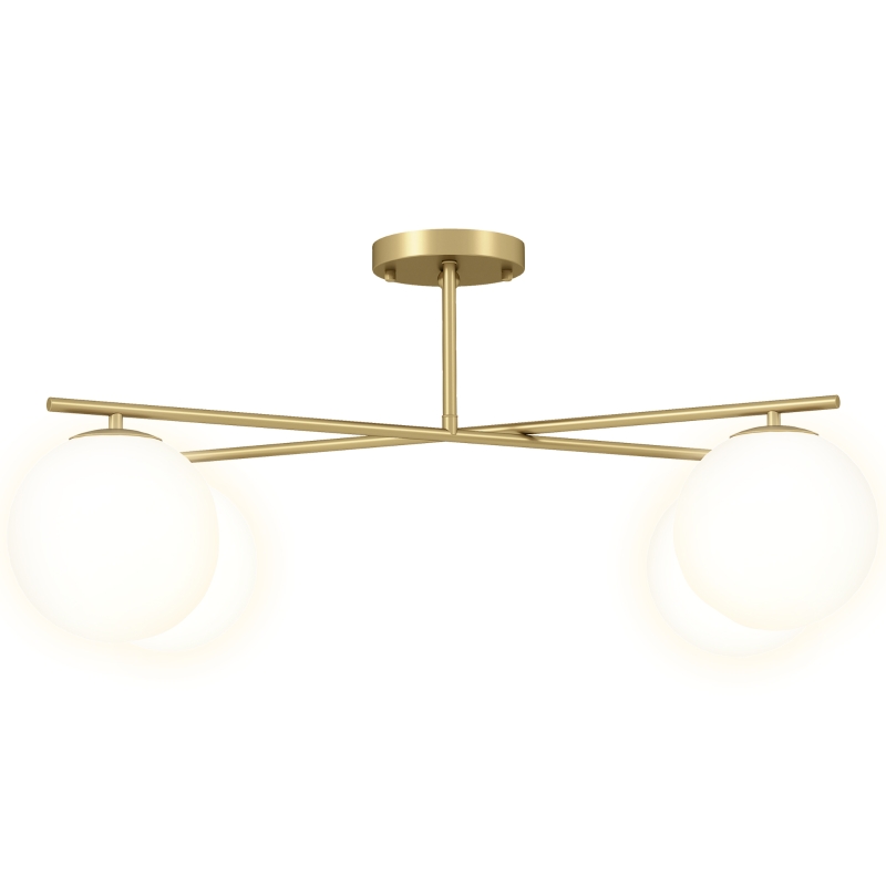 HOMCOM Lustre moderno de teto com 4 luzes e soquete E14, montagem semi-embutida, dourado e creme