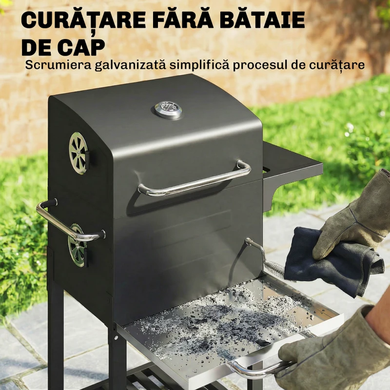 Outsunny Grătar pe Cărbune cu Termometru pentru Terasă și Grădină, Negru