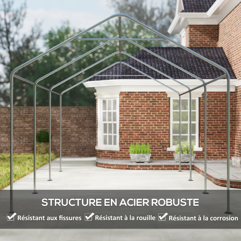 Outsunny Carport tente de garage 3 x 6 m, abri voiture extérieur, parois latérales amovibles, 2 portes zippées enroulables, gris
