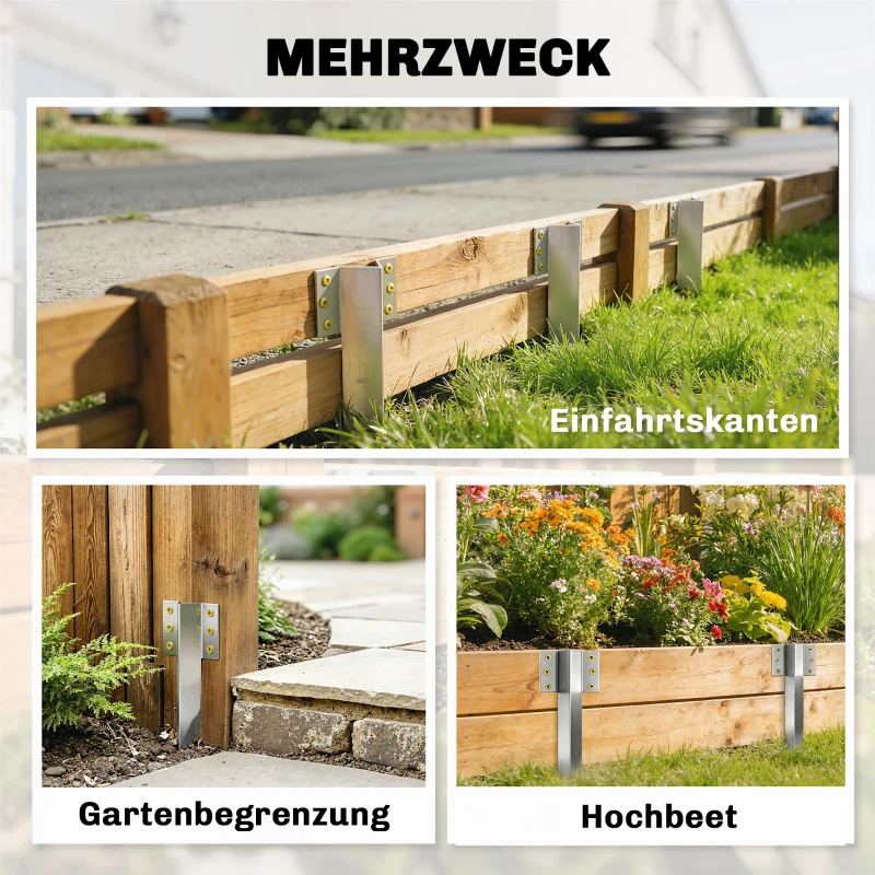 Outsunny 20er-Pack Bahnschwellen-Befestigungswinkel, 41 cm Schwerlast-Verzinkte Stahlpfähle mit Schrauben und Handschuhen