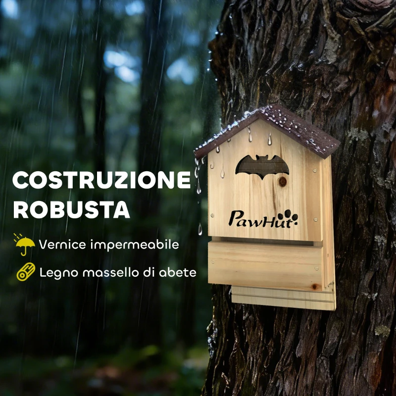 PawHut Set di 3 Casette per Pipistrelli in Legno di Abete, 21.5x11.5x34 cm, Legno Naturale