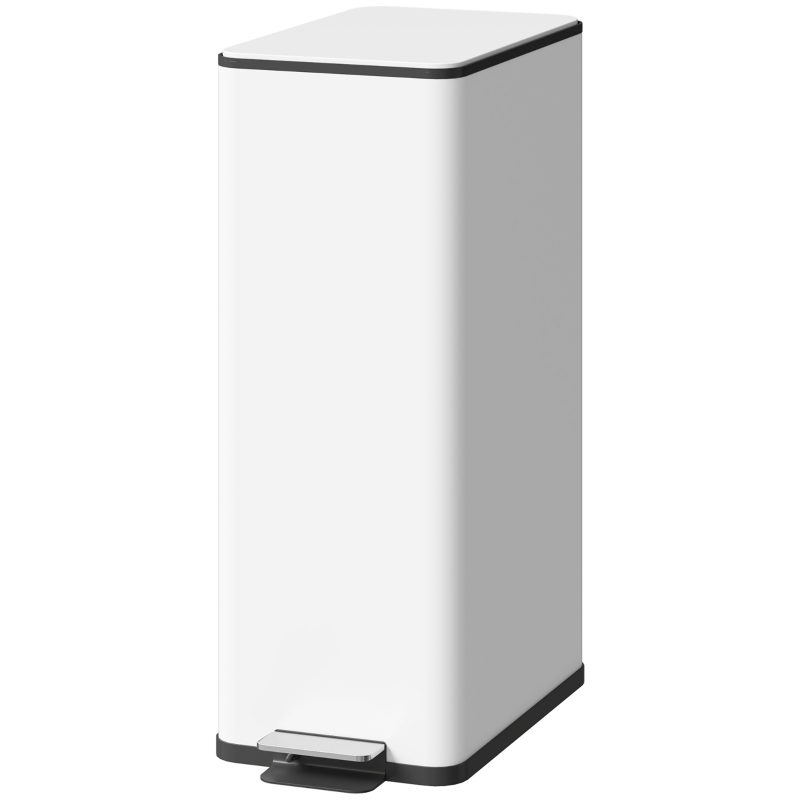 HOMCOM Pattumiera 20 L con coperchio soft-close e vano deodorante, Acciaio, Bianco