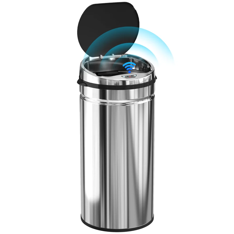 HOMCOM 42L Stainless Steel Sensor Bin - Silver Tone