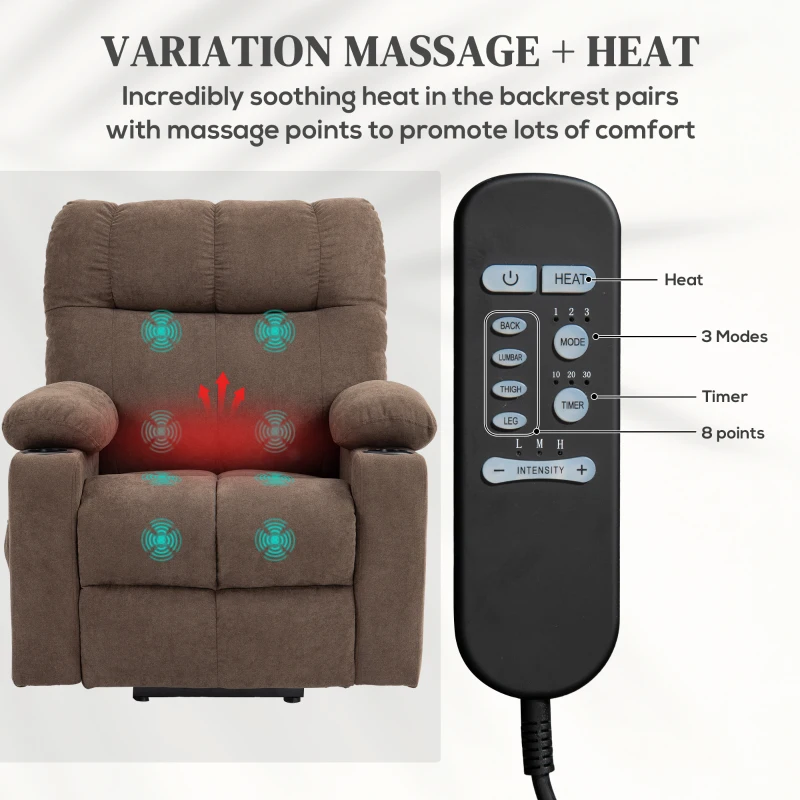 HOMCOM Fotel relaksacyjny z funkcją podnoszenia, elektryczny, 90x75x100 cm, Brązowy