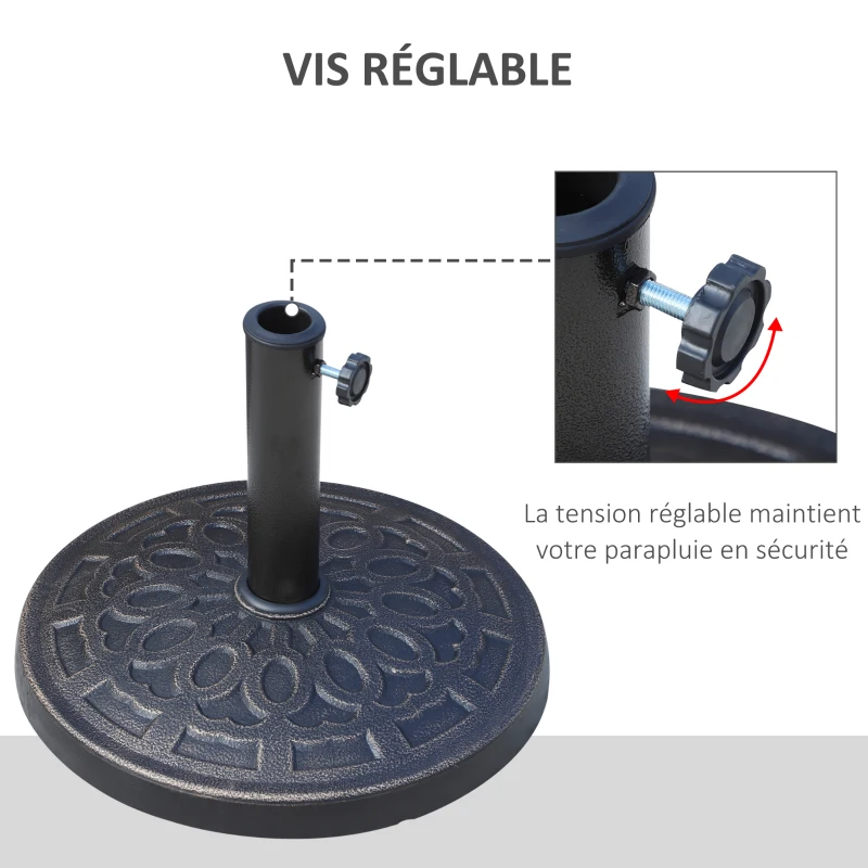 Outsunny Pied de parasol, socle parasol extérieur en résine 12 kg, pour mât de Ø 38/48 mm, Ø 44 x 34H cm, bronze