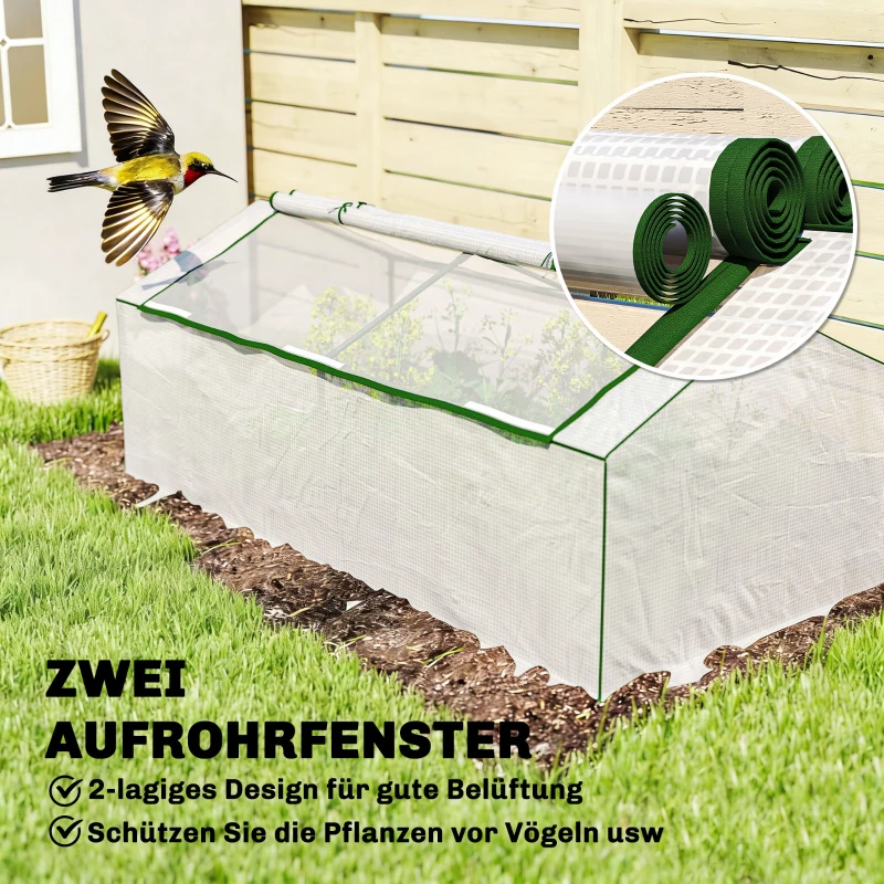 Outsunny Gewächshaus mit Fernster PE-Gitterfolie, winterfest Foliengewächshaus, Treibhaus 180 x 90 x 70cm Weiß