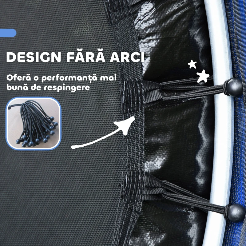 HOMCOM Trambulină pentru Copii 3-6 Ani cu Plasă de Protecție, 6 Coloane și 3 Intrări, Ø140x190 cm, Albastru și Negru