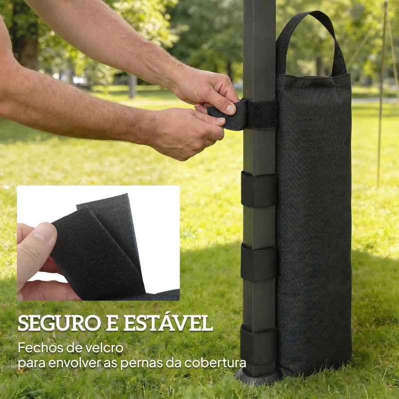 Outsunny Conjunto de 8 Sacos de Peso para Tendas Sacos de Areia em Tecido Oxford 600D Para Pernas de Toldo Sem Areia Preto
