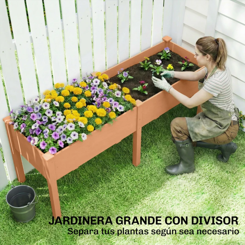 Outsunny Huerto Urbano Elevado de Madera 184x59x76,5 cm con 6 Orificios de Drenaje para Cultivos Plantas Flores Marrón