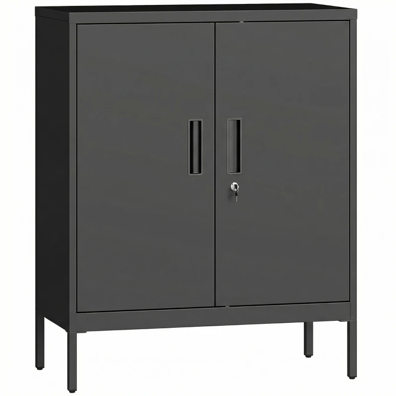 HOMCOM Metal Storage Cabinet with Lock and Adjustable Shelves - Black
