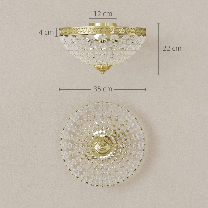 HOMCOM Crystal Chandelier Ceiling Light with 168 Octagonal Beads, Vintage 2-Light Flush Mount Ceiling Light for Living Room, Bedroom, Hallway, Dining Room, Gold Tone