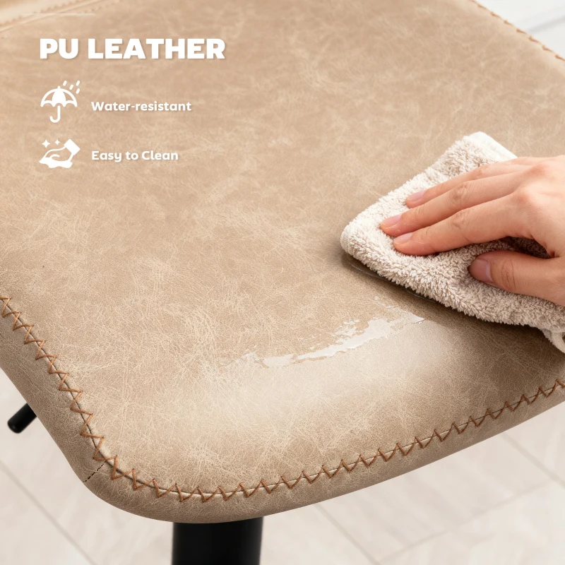 HOMCOM Bar Stools Set of 2, PU Leather Barstools with Backrest and Footrest for Kitchen, Counter, Breakfast Bar, Light Brown