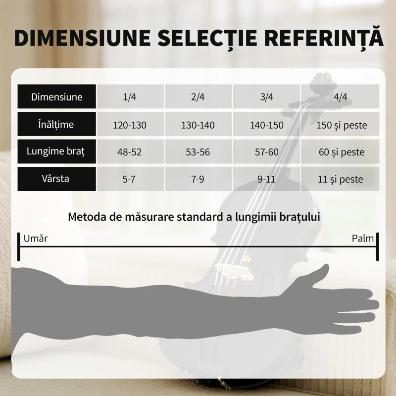 HOMCOM Vioară 4/4 din Lemn de Molid și Arțar cu Husă, Arcuș, Suport pentru Umăr și Rășină, Negru