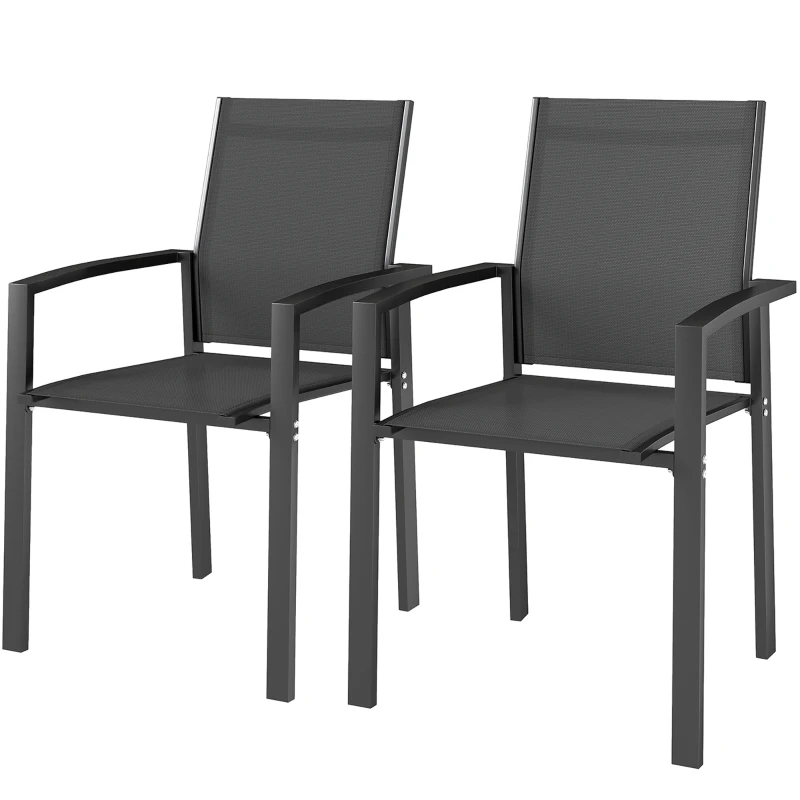 Outsunny Conjunto de 2 Cadeiras de Jardim Empilháveis de Exterior Respiráveis com Apoios de Braços Alumínio 56x58x89 cm Cinza Escuro