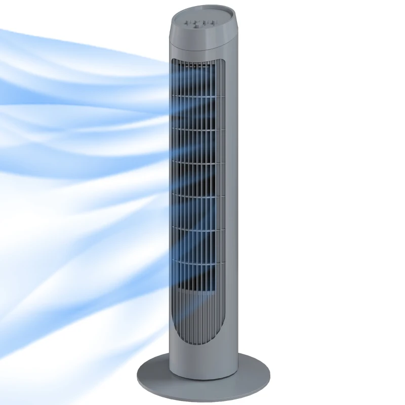 HOMCOM Tower Fan for Bedroom Cooling, 75cm Electric 70° Oscillating with 3 Speed Settings, Standing Floor Fan, Grey