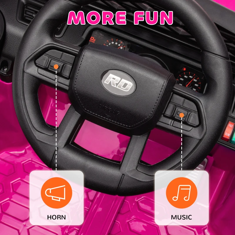 AIYAPLAY Elektryczny Samochód Dla Dzieci 12V z Pilotem 2,4 GHz, Klakson, LED, Muzyka, USB, Płynny Start, Amortyzowane Koła, Prędkość do 5 km/h, Dla Dzieci 3-8 lat, Różowy