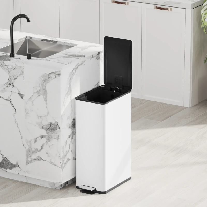 HOMCOM Pattumiera 20 L con coperchio soft-close e vano deodorante, Acciaio, Bianco