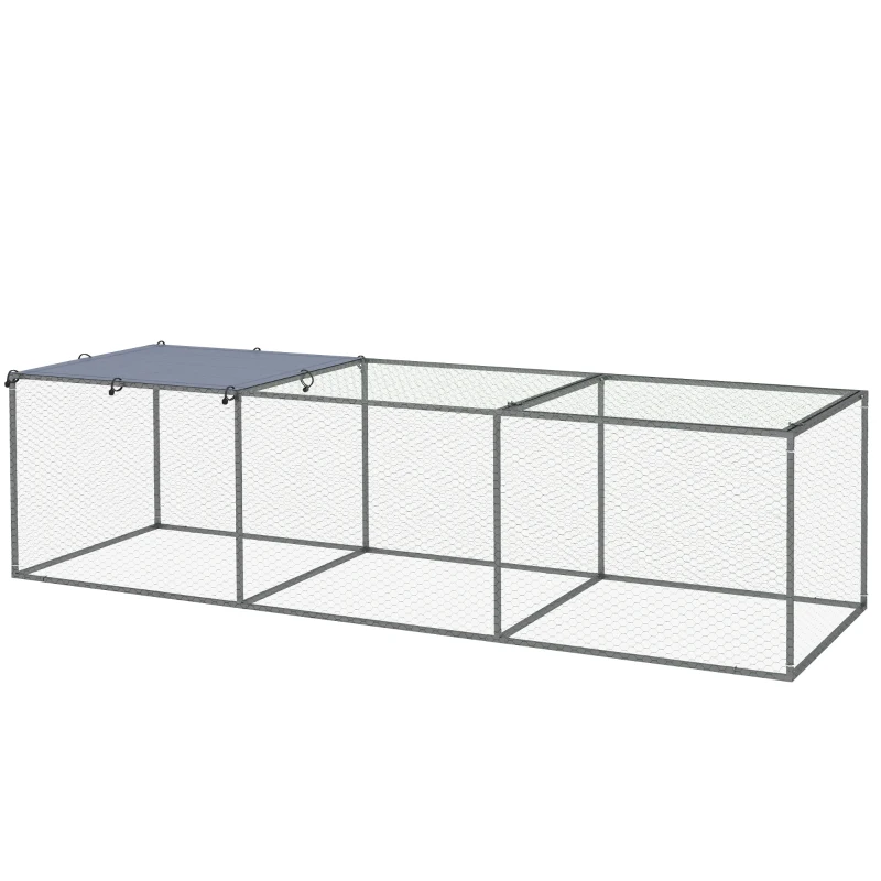 PawHut Țarc cușcă clapier exterior 3 m² pentru animale mici dim. 3 x 1 x 0,8 m oțel galvanizat
