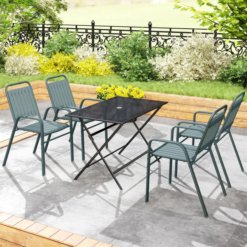 Outsunny Conjunto de 4 cadeiras de jardim empilháveis para exterior com encosto alto e apoios de braços estrutura em aço 56x66x91cm cinza