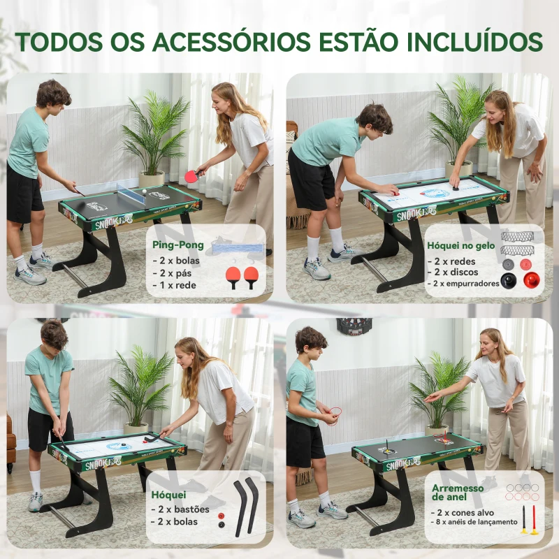 HOMCOM Mesa de Jogos 6 em 1 Dobrável Bilhar Matraquilho Ping Pong Lançamento de Anéis Hóquei com Bastão e Hóquei com Discos 118x104x71cm Multicor