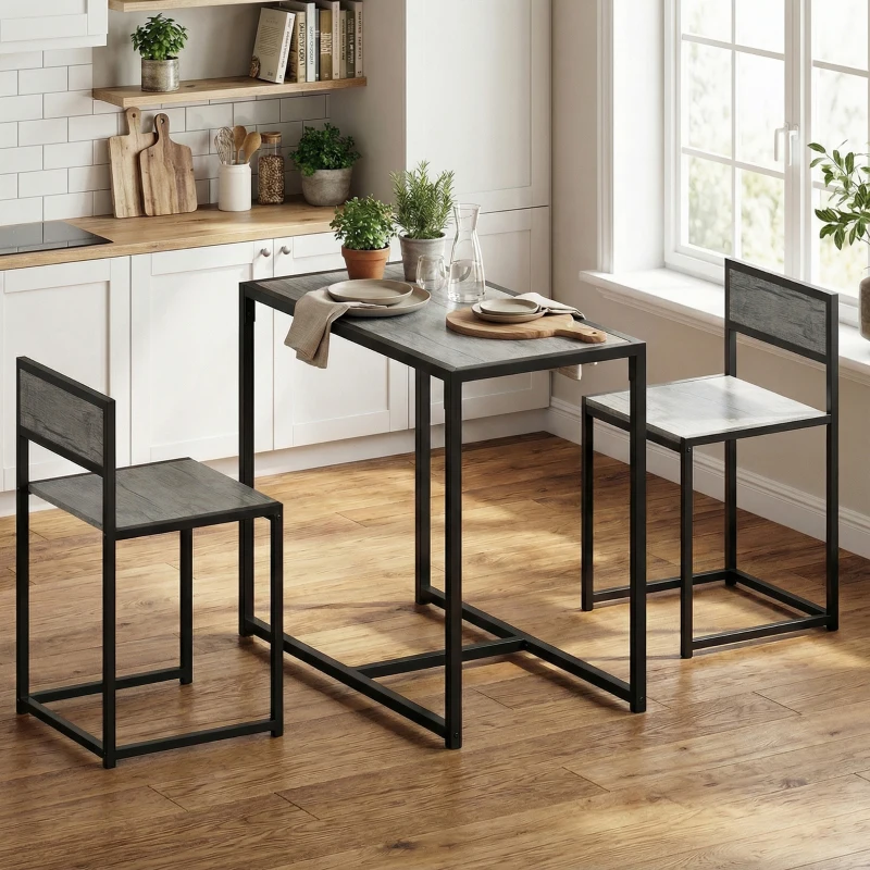 HOMCOM 3 Piece Table Stool Set - Charcoal Grey Wood-Effect