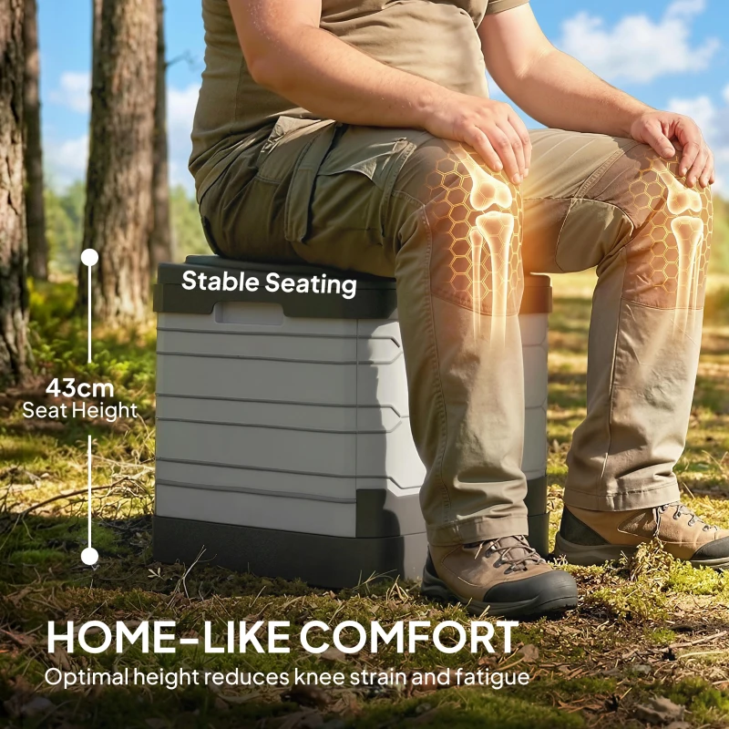 Outsunny Przenośna toaleta kempingowa składana do 150 kg z 12 saszetkami koagulantu i 12 workami na odpady, 42 x 46 x 43,5 cm, szara