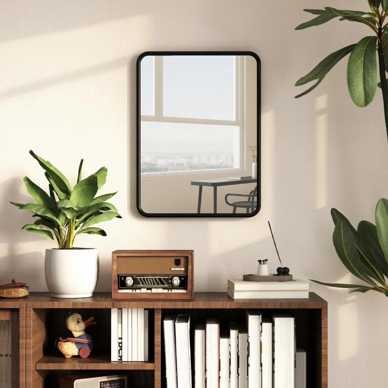 HOMCOM Rectangular Wall Mirror with HD Glass - Black